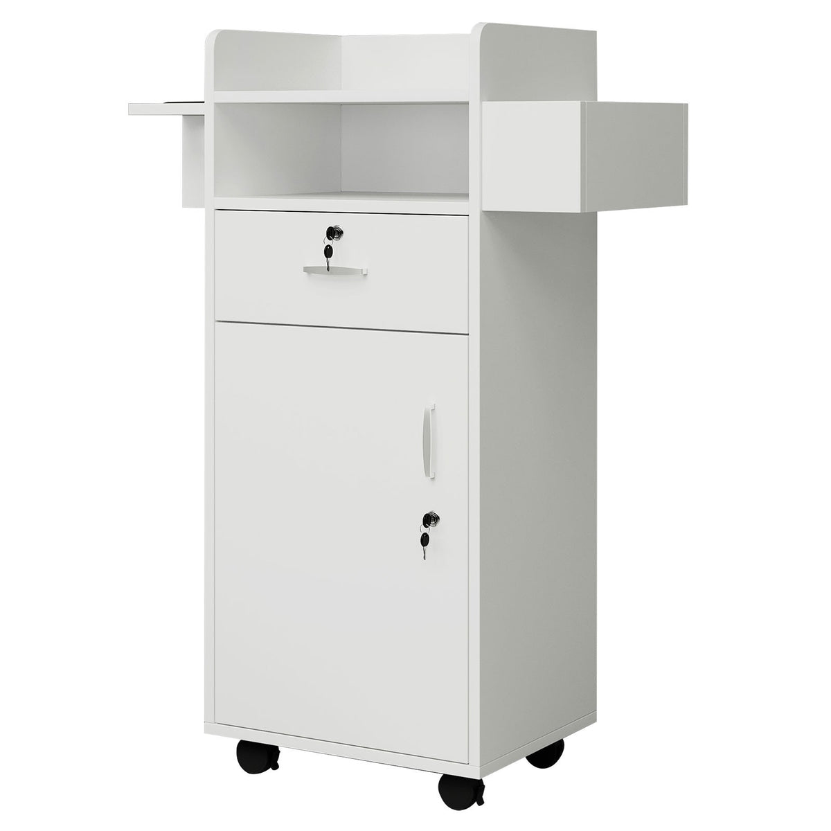 Rolling Hair Styling Station Barber Cabinet with Lockable Wheels and Storage