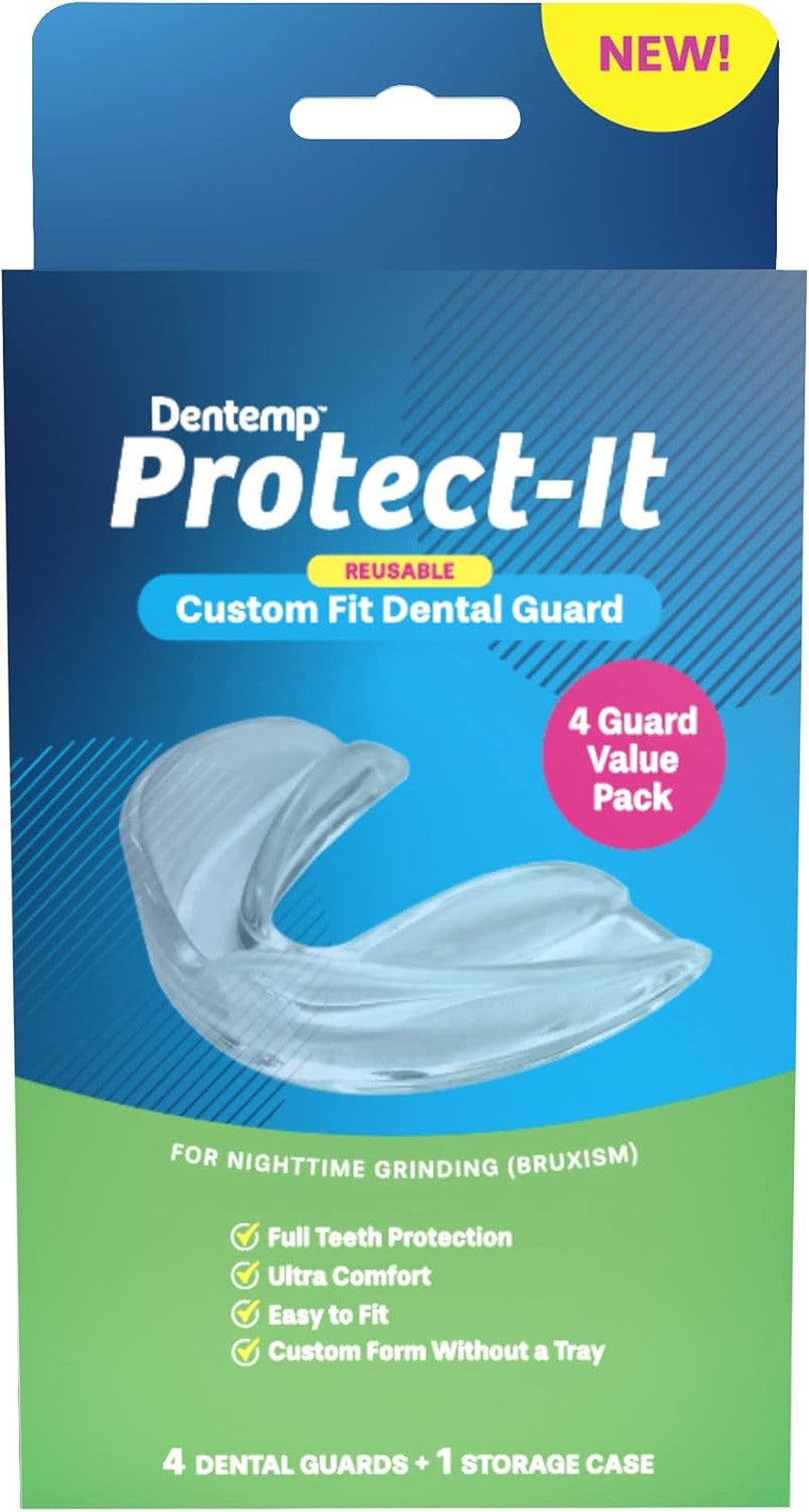 Protect-It Custom Fit Night Mouth Guard 4-Pack for Teeth Grinding & Sleep Protection