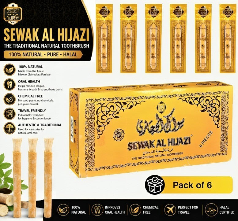 Natural Miswak Toothbrush Set - Organic Wooden Chewing Oral Care 6 Pack