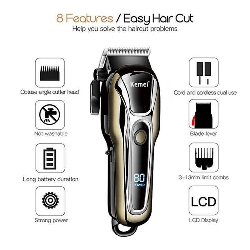 Men's Electric Hair Trimmer Razor Cordless Grooming Kit with LED Display