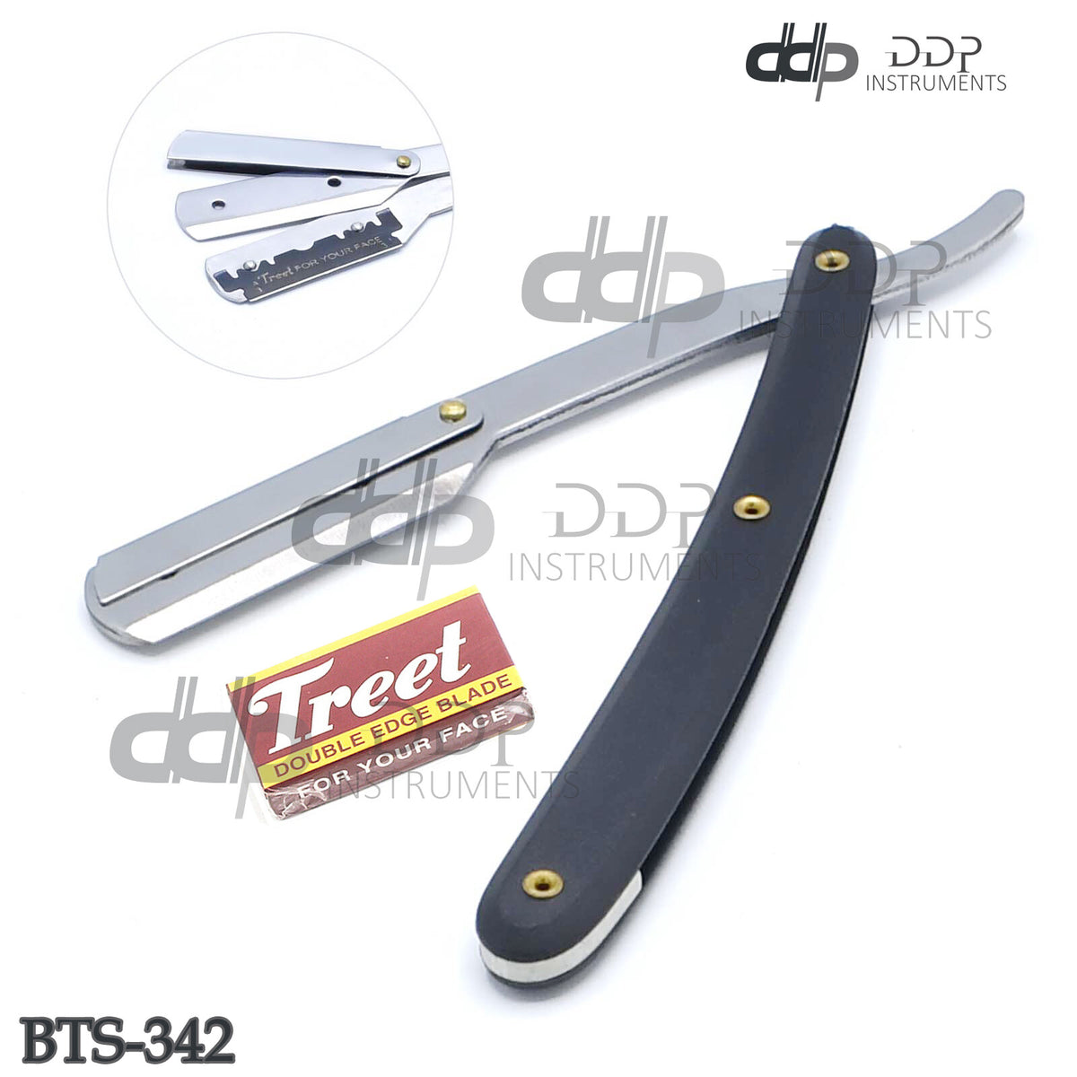 Straight Edge Razor with Black Handle for Barber & Shaving Tools