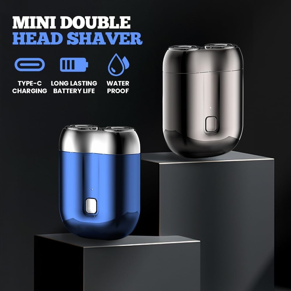 Dual-Head Portable Electric Shaver for Men USB Rechargeable Travel Grooming Razor