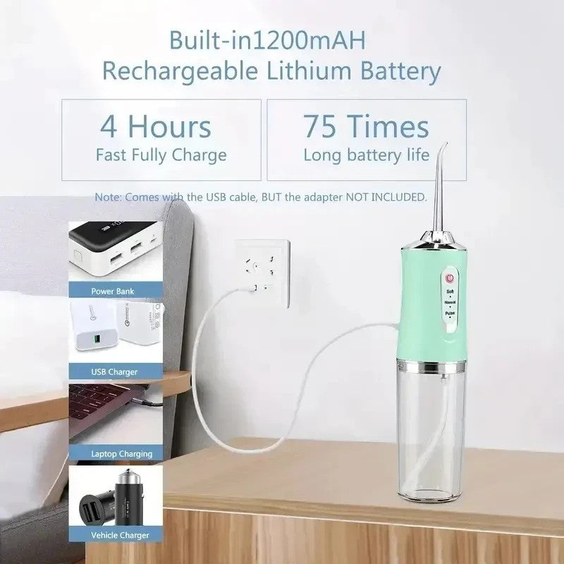 Cordless Water Flosser Dental Oral Irrigator Travel Teeth Cleaner - 3 Modes, 4 Tips