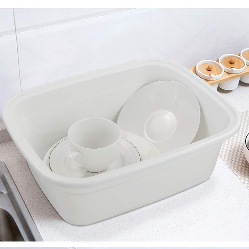 12 Quart Plastic Wash Basin Set White Multipurpose Dish Pan Utility Tubs