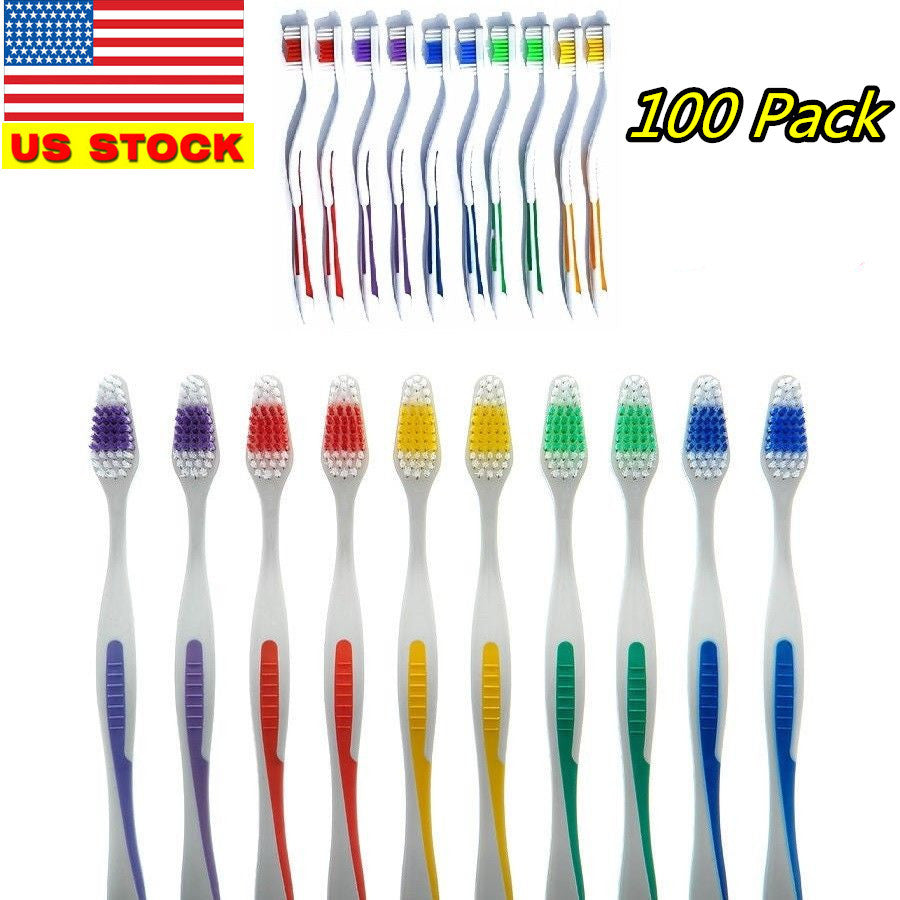 Bulk Pack 100 Medium Soft Toothbrushes - Individually Wrapped, Standard Size
