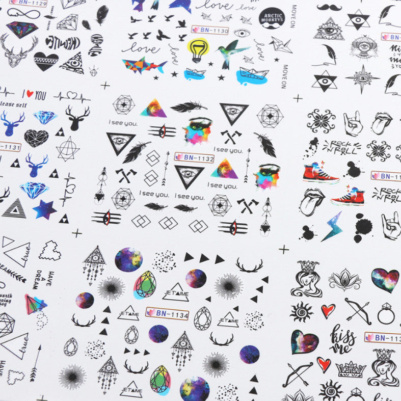 Nail Art Stickers Water Decals Evil Eye Triangles Bird Designs Set