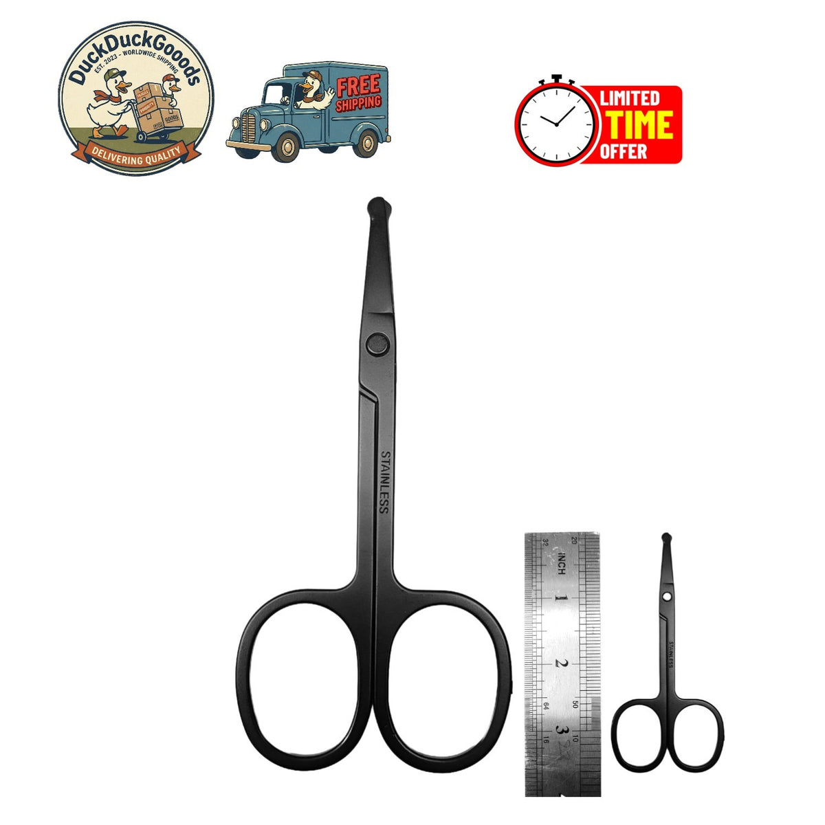 Nose Hair Scissors - Stainless Steel Precision Trimmer with Safety Tips