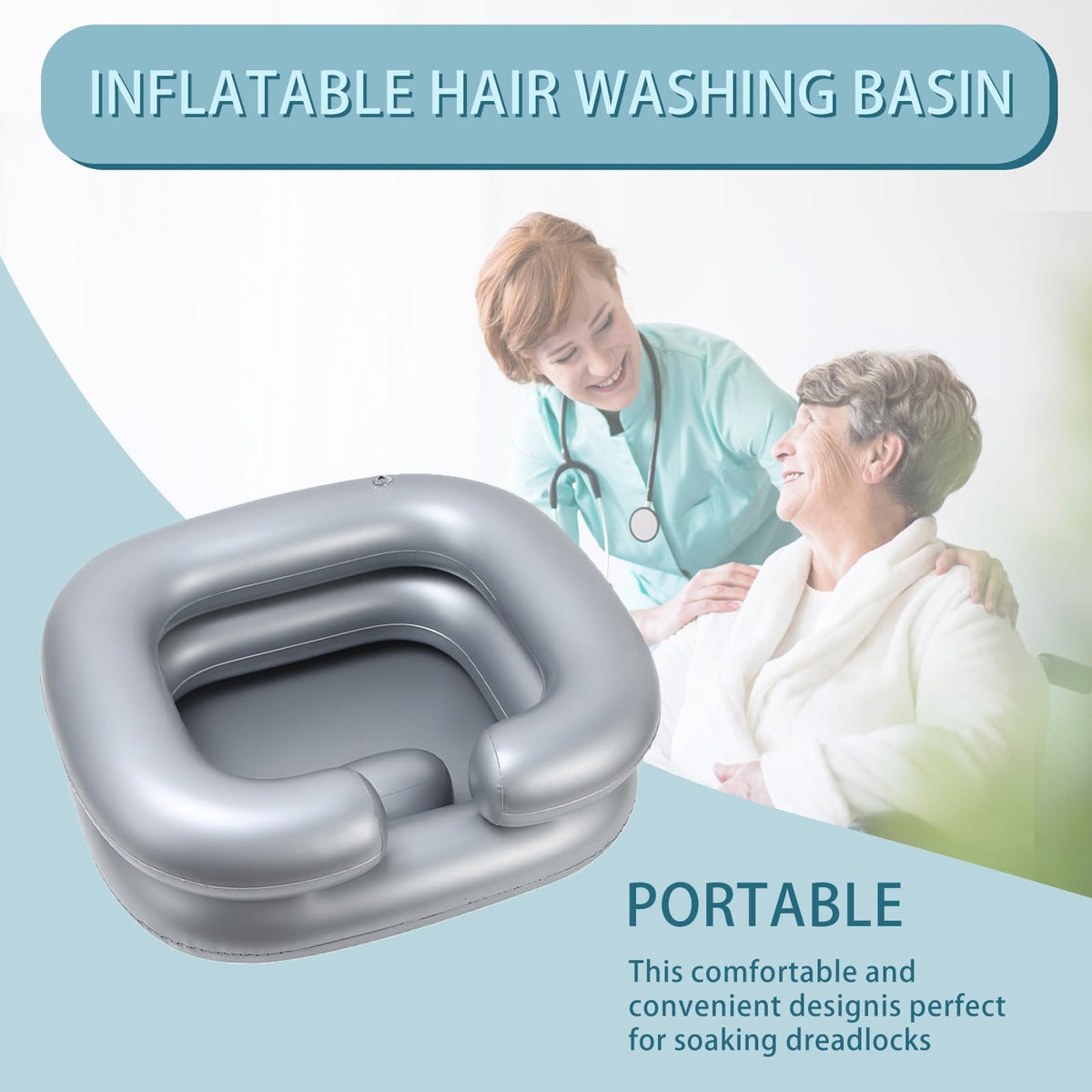 Inflatable Hair Wash Basin for Bedridden & Elderly Care, Portable Shampoo Bowl