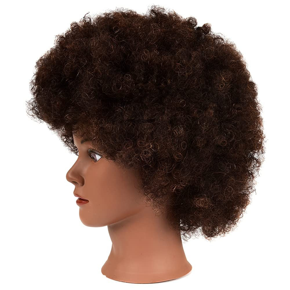 Human Hair Mannequin Head for Hair Styling Training Black 9-10 Inch