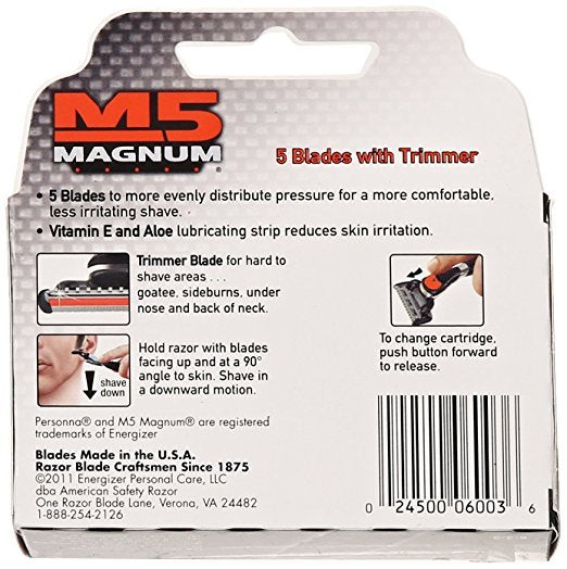 Personna M5 Magnum Razor Refill Blades with Trimmer - 4 Cartridges (8 Pack)