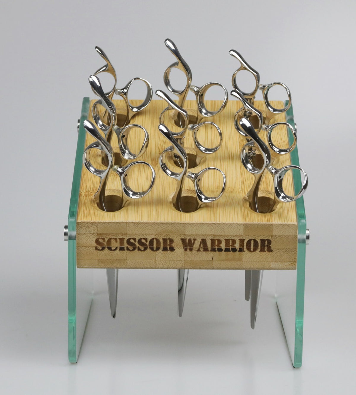 Hair Shears Organizer Bamboo & Glass Scissor Block Salon Storage - Large & Small