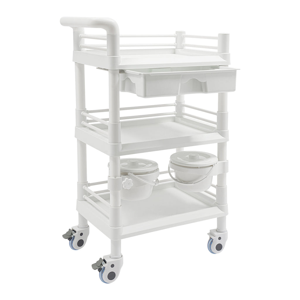 Salon Trolley Cart with 3 Tiers and 2 Garbage Baskets - Rolling Beauty Storage Station