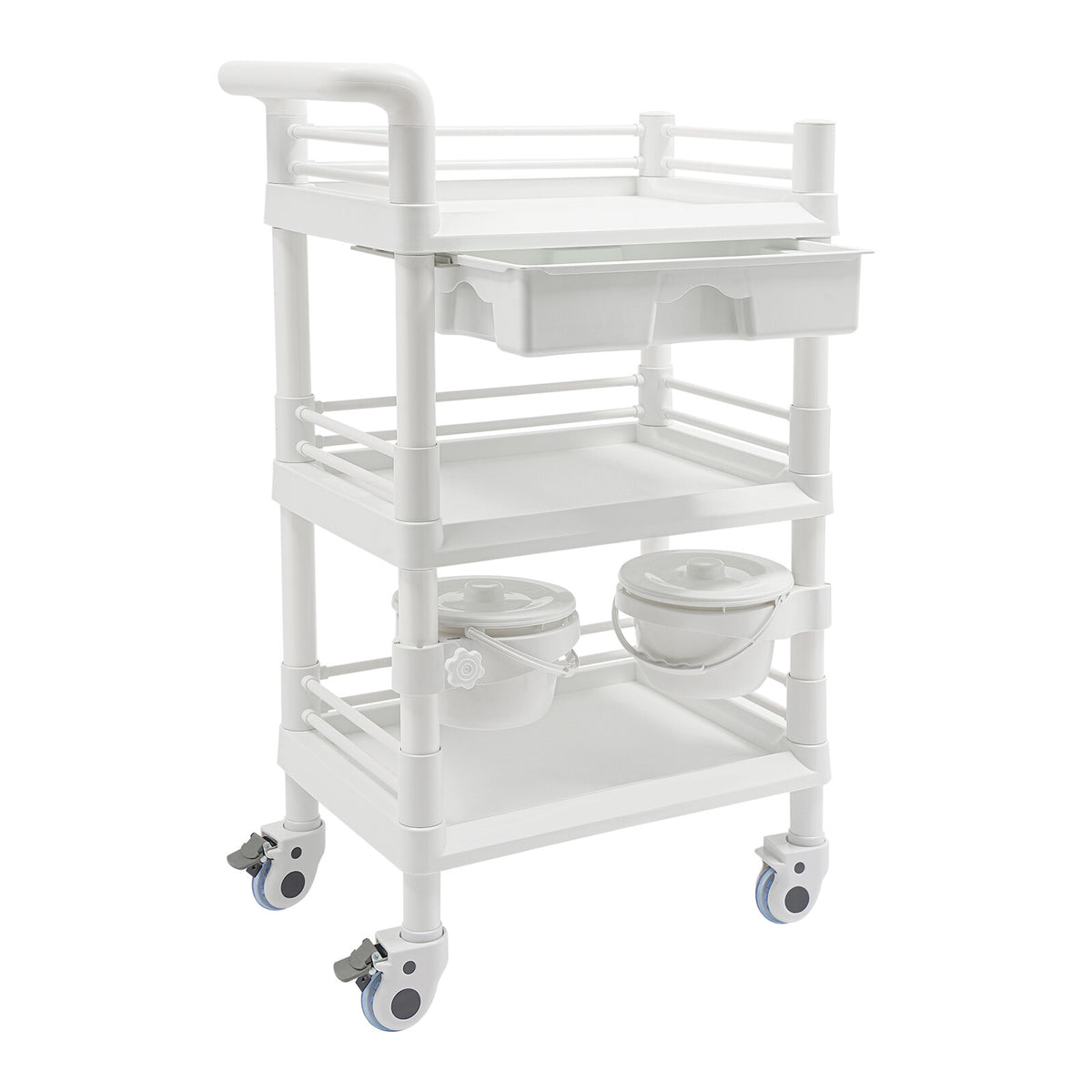 Salon Trolley Cart with 3 Tiers and 2 Garbage Baskets - Rolling Beauty Storage Station