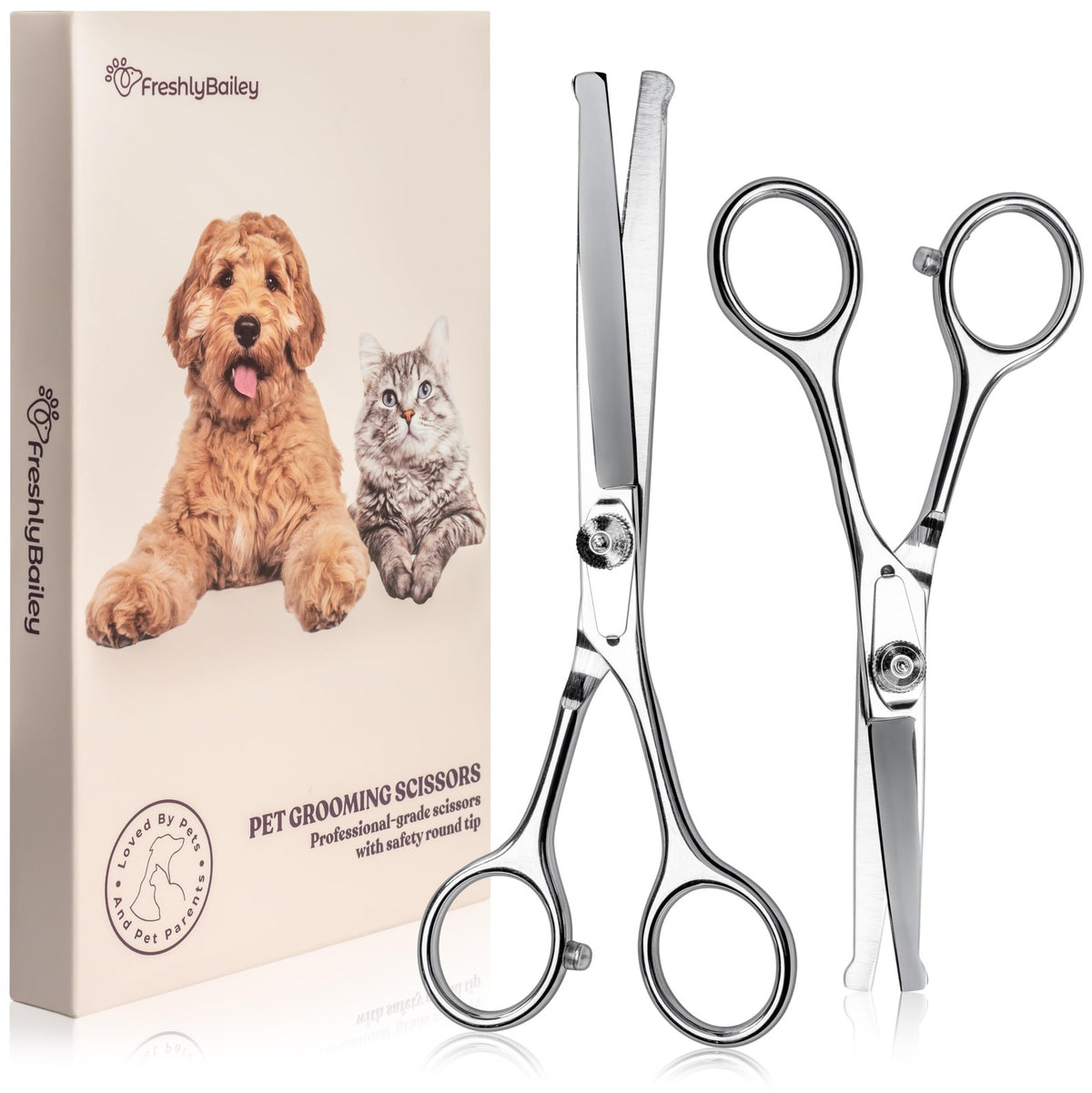 Pet Grooming Scissors Set with Round Tips for Dogs & Cats - Silver
