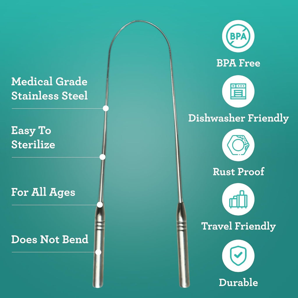 Stainless Steel Tongue Scraper with Travel Case - Adult Oral Care Tool