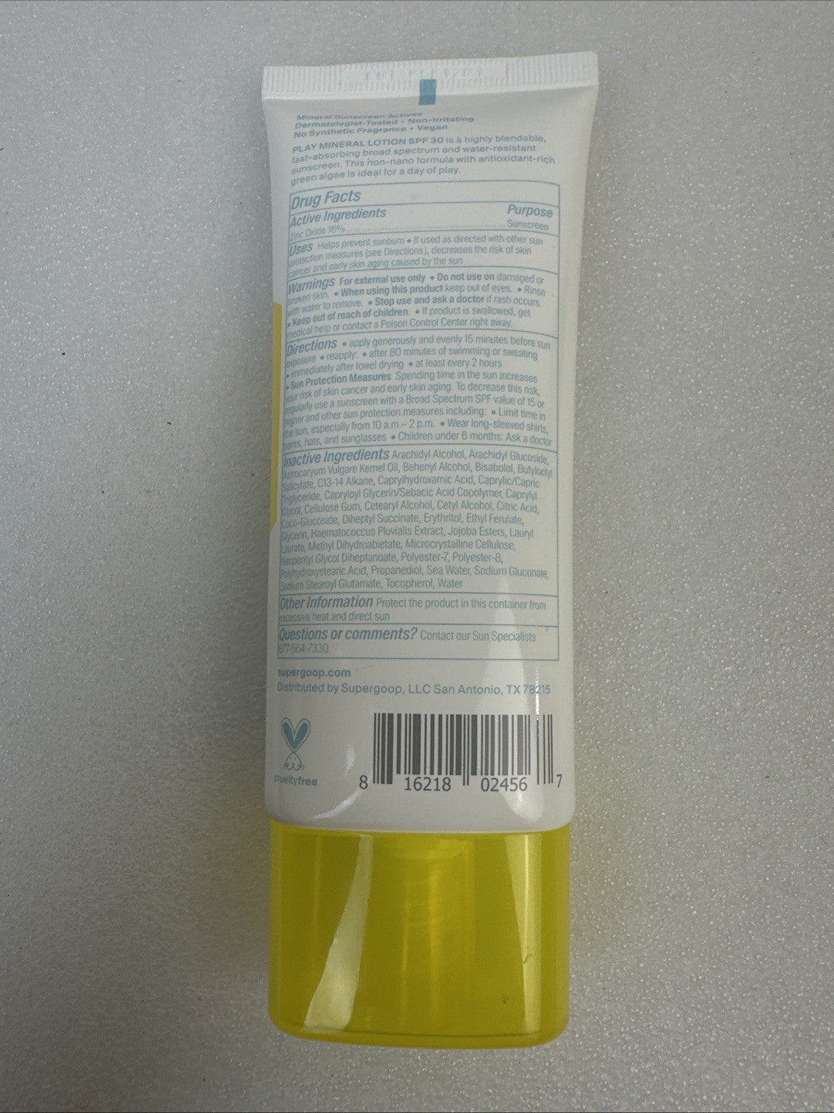 Supergoop SPF 30 Mineral Lotion Sun Protection 3.4 Fl Oz