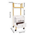 White Gold Barber Cart with 2 Drawers and Storage Rack - Salon Trolley with Wheels