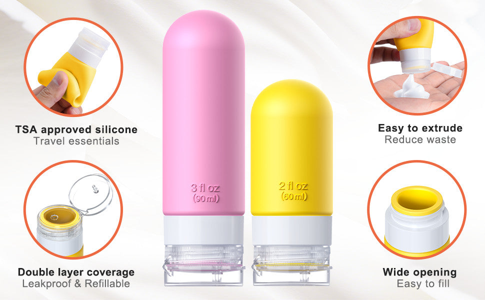 20 Pack TSA Approved Travel Bottles Silicone Toiletry Set with Waterproof Bag