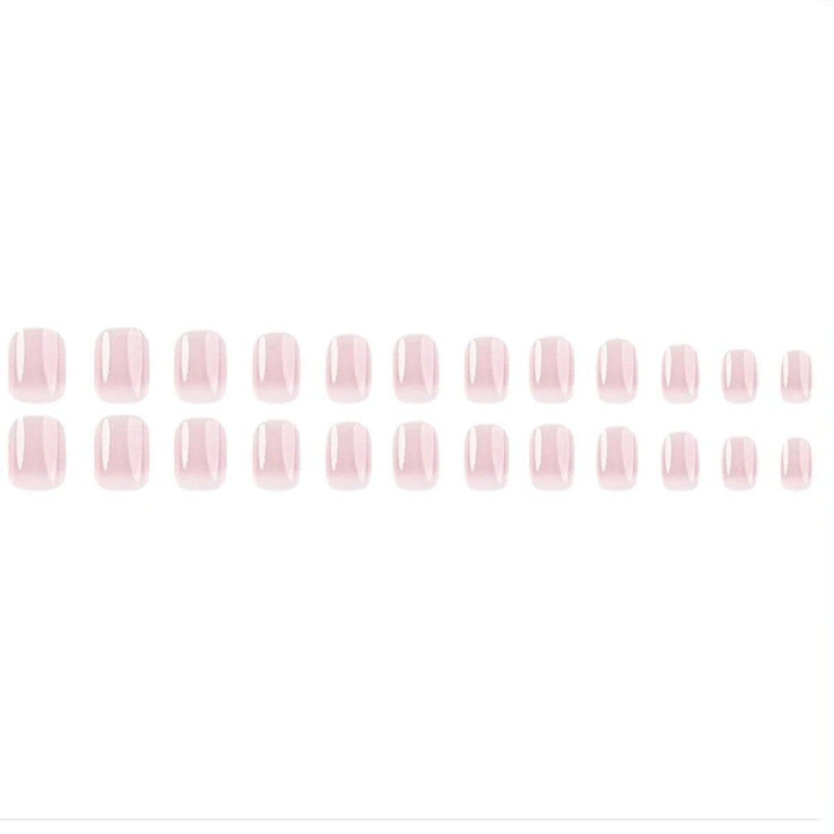 24pcs Pink Glossy Press-On Nails - Medium Square Full Cover Fake Nails
