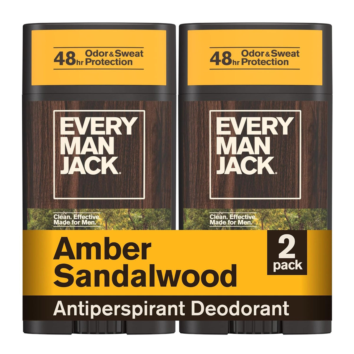 Men's Amber Sandalwood Antiperspirant Deodorant 2 Pack Long-Lasting Freshness
