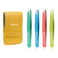 Precision Eyebrow Tweezers Set with Leather Case - 4 Pcs for Facial Hair & Grooming