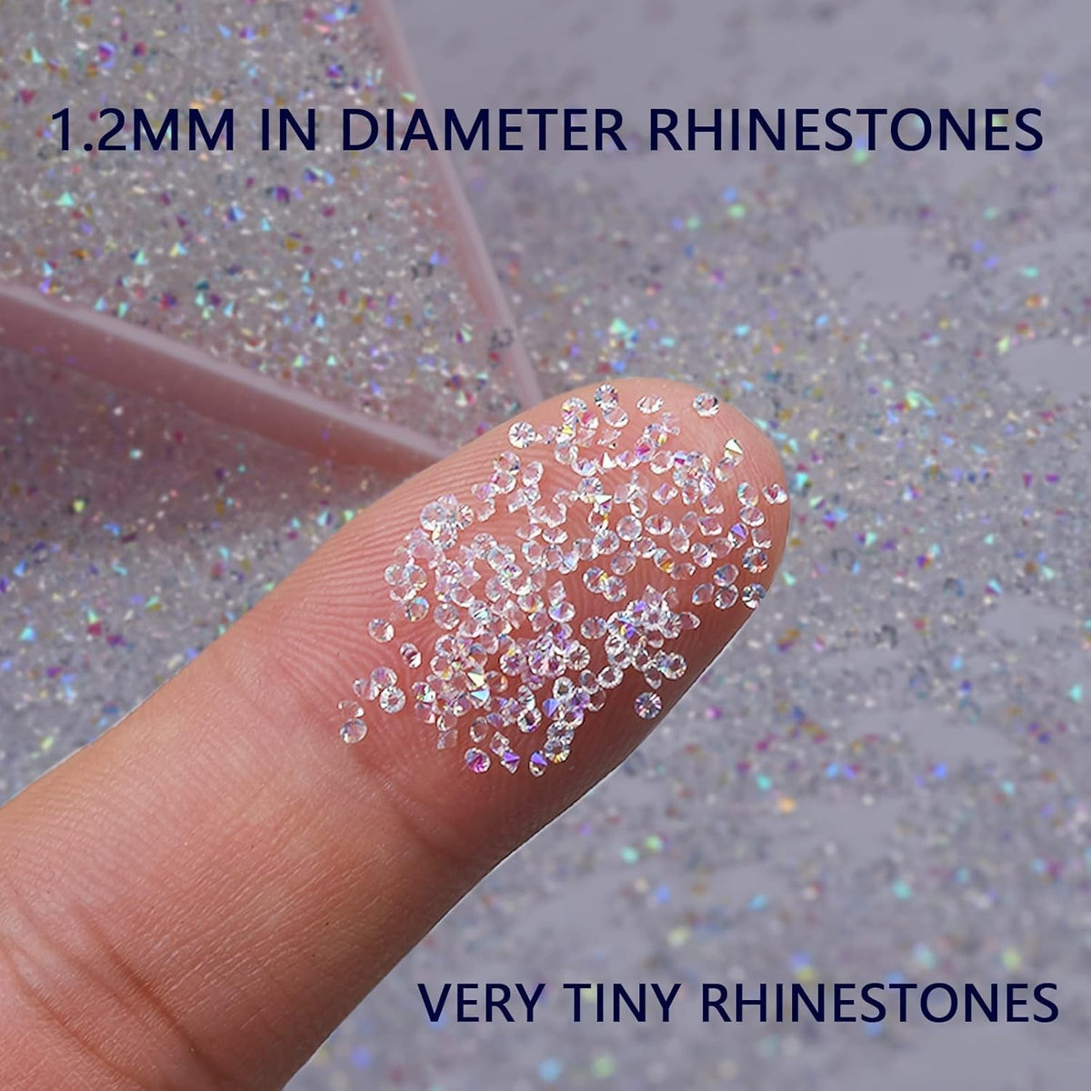 Mini Nail Rhinestones Set 8000Pcs 1.2mm Iridescent AB Crystal Gems for Nails