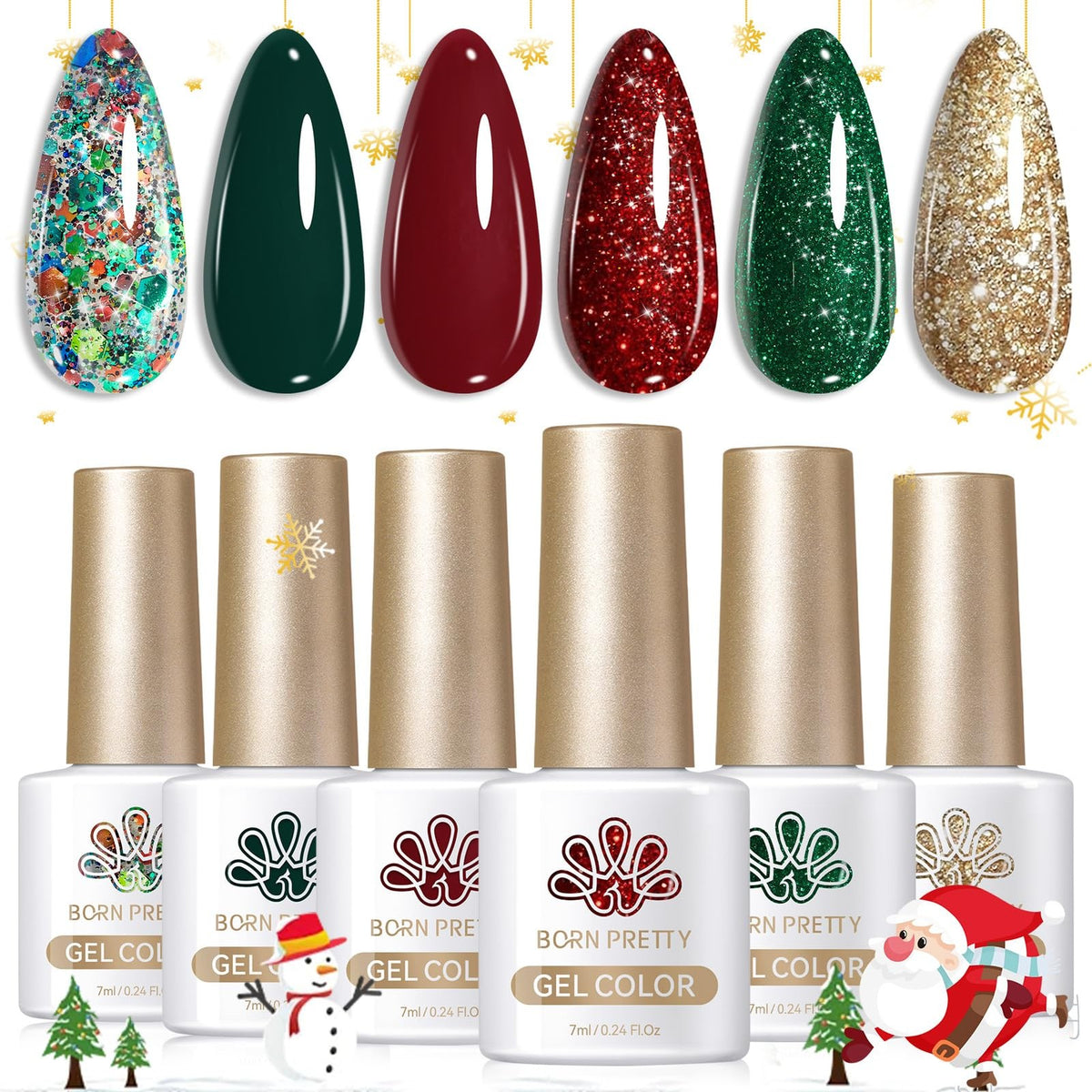 Christmas Gel Nail Polish Set - 6 Colors Long-Lasting Holiday Manicure