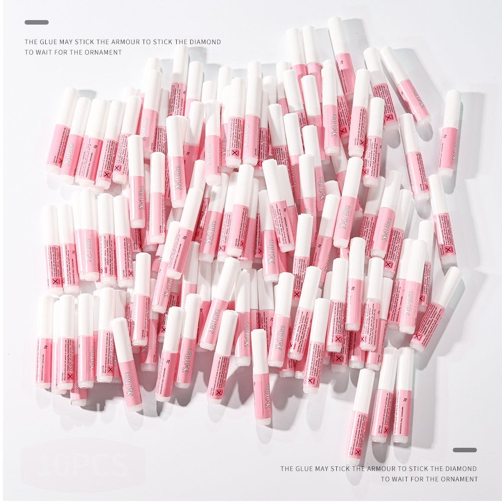 Professional Nail Tip Glue - Strong Adhesive for Tips & Rhinestones, 10 Pack
