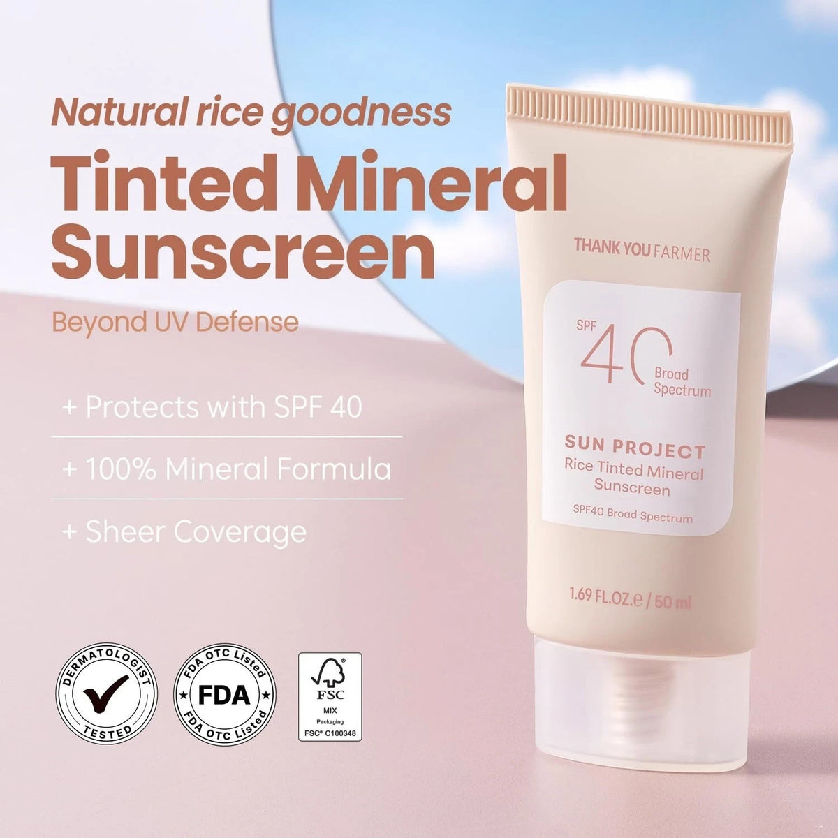 Thank You Farmer Mineral Sunscreen SPF 40 - 1.69 Fl Oz, 2-Pack, Reef Friendly, Lightweight