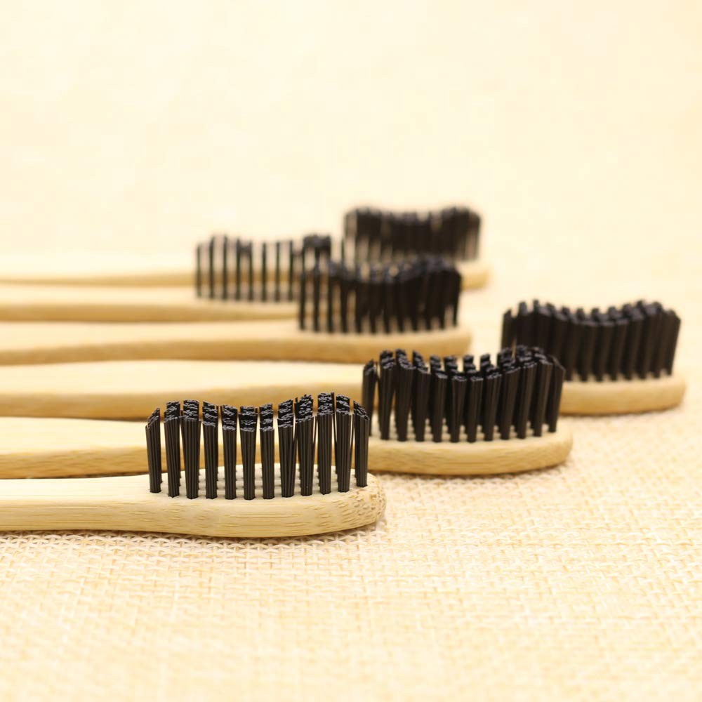 Eco-Friendly Bamboo Toothbrush with Super Hard Bristles - Pack of 6, Light Brown