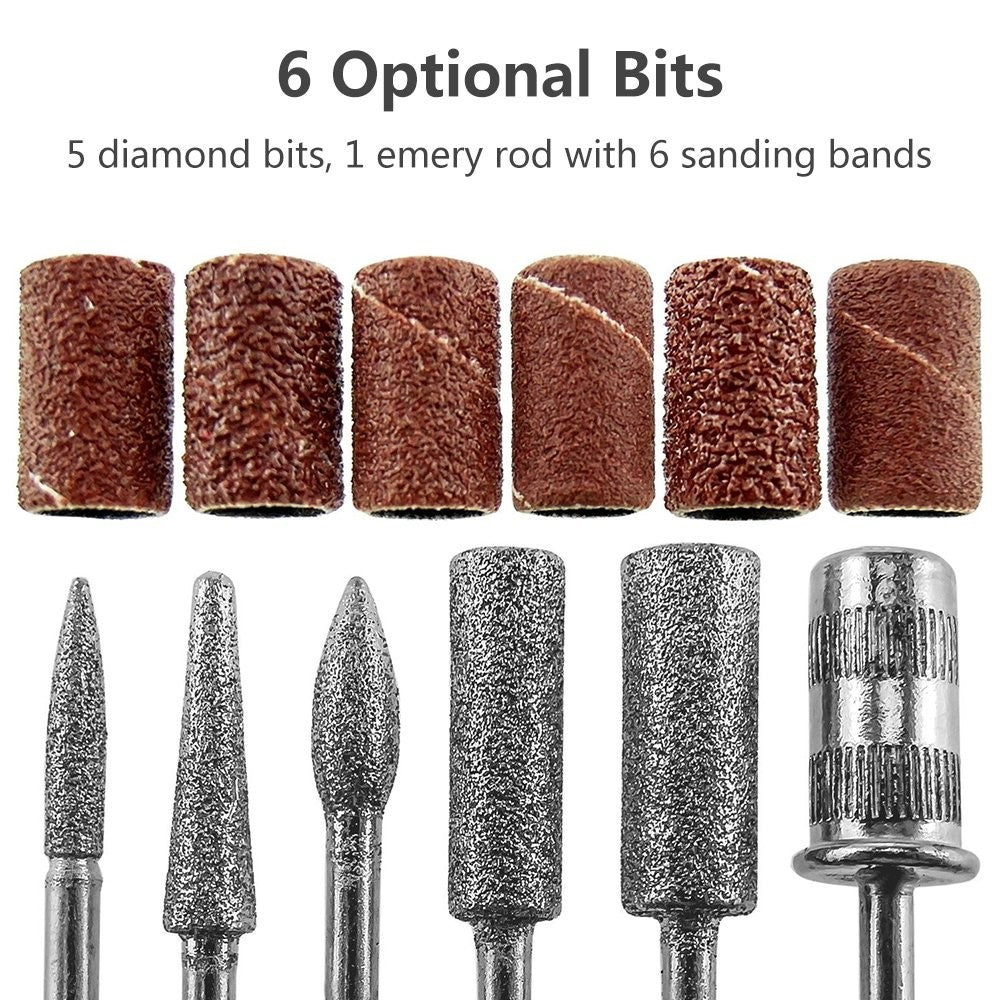 Electric Nail Drill Kit for Manicure & Pedicure - Portable Acrylic Gel Removal with 6 Bits