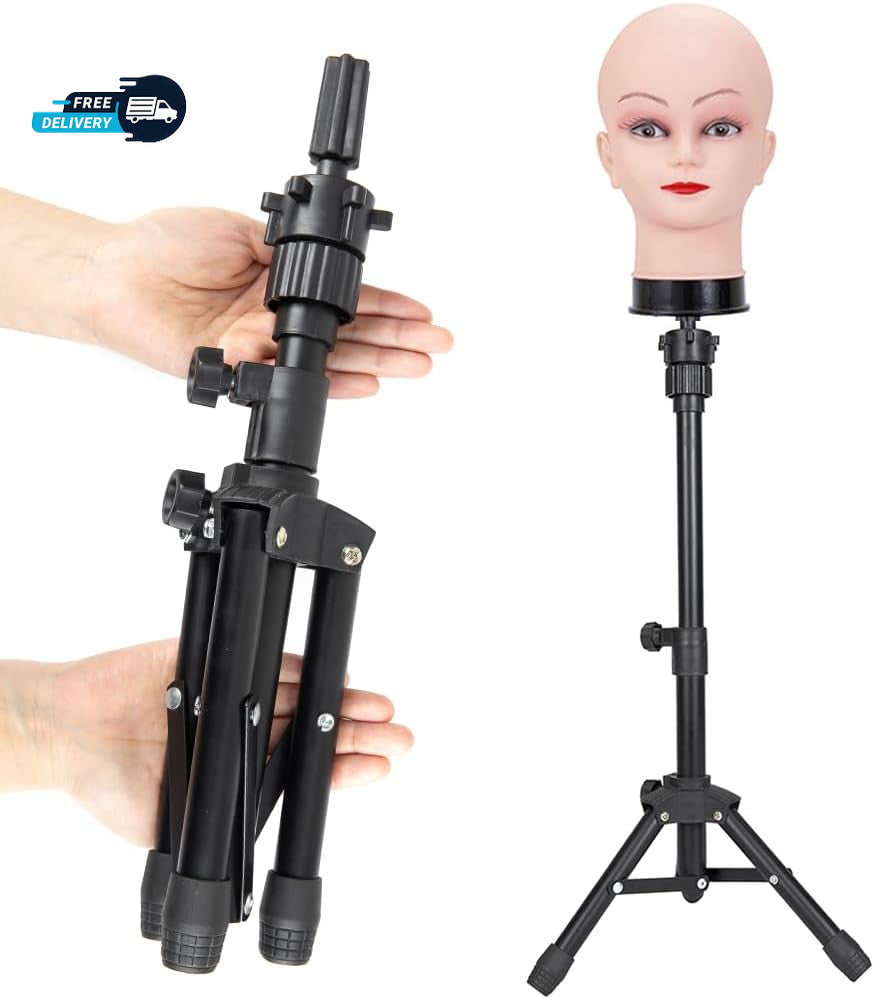 Adjustable Tripod Wig Stand Mannequin Head Holder for Hairdressing