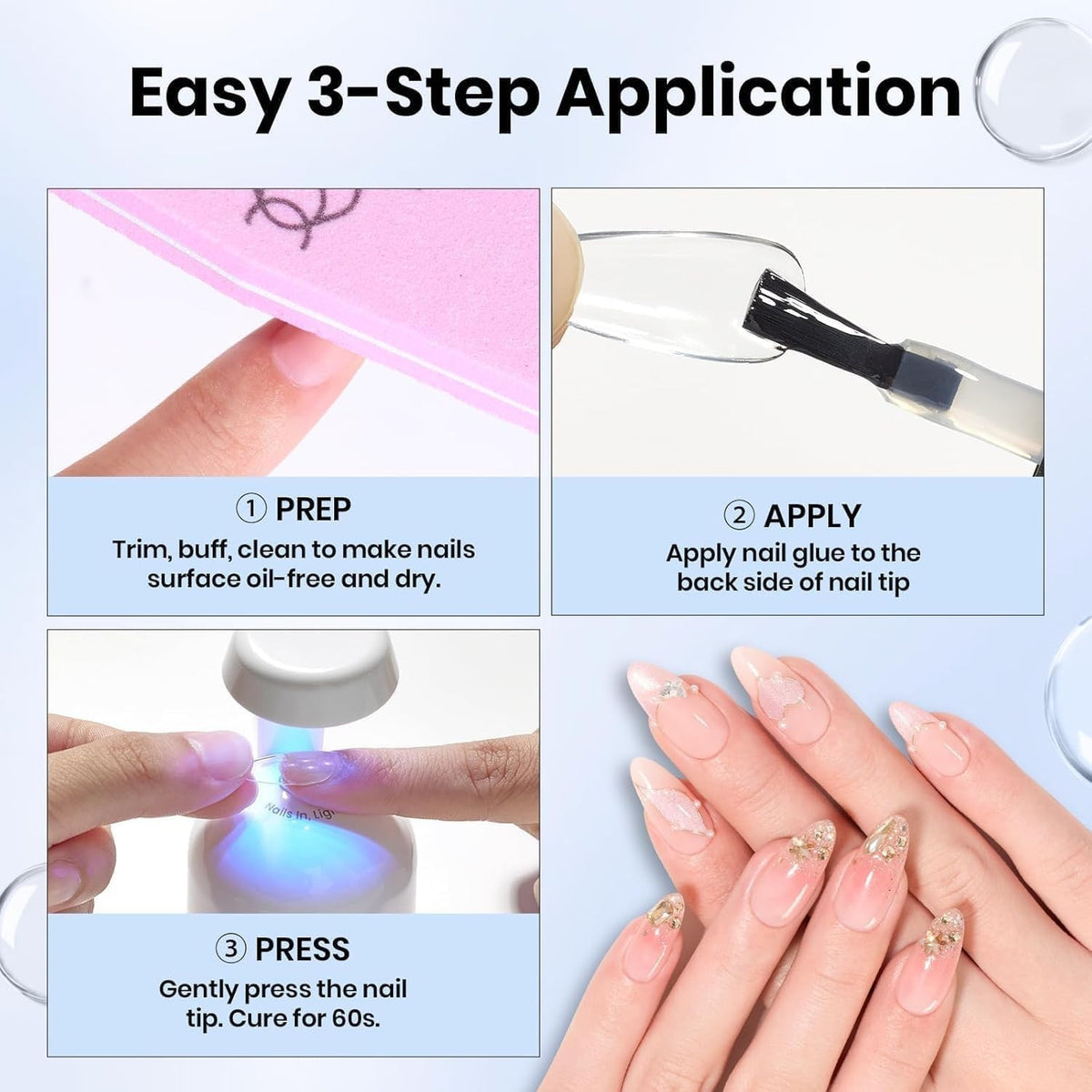 9 in 1 Nail Glue for False Nails, Rhinestones & Nail Tips - Super Strong