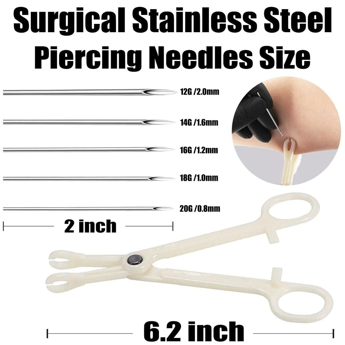 Complete Body Piercing Kit with Disposable Surgical Needles & Forceps