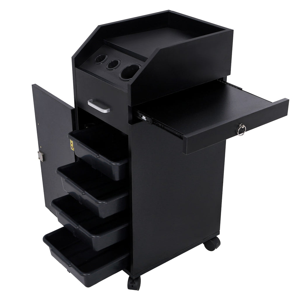 Rolling Hair Salon Station Locking Cabinet with 4 Drawers & 3 Tool Holes