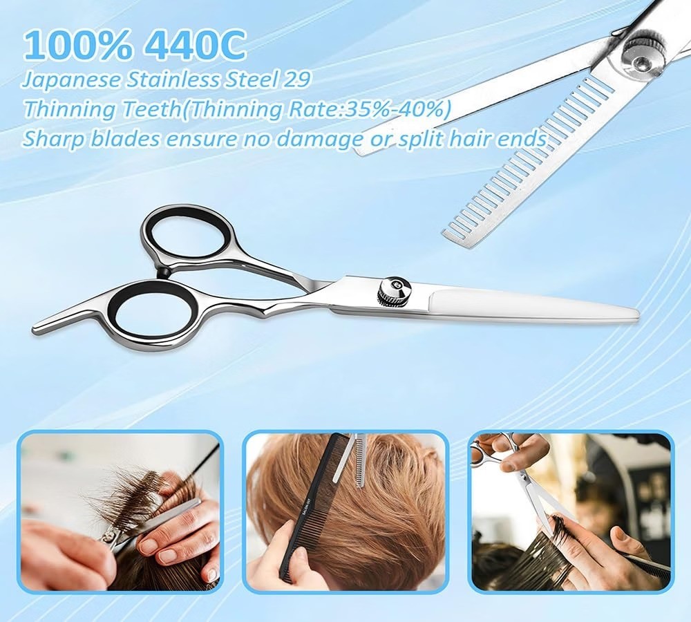 Professional Hair Cutting Scissors Set for Salon & Home Use - Thinning Shears, Adjustable Tension