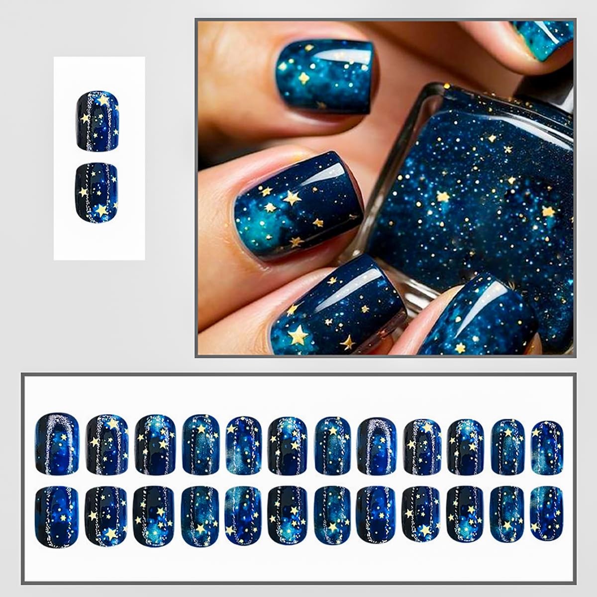 Starry Sky Press-On Nails Short Square 24 Pack with Glue & Nail File
