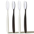 Long Head Toothbrush 4-Pack - Hard Charcoal Bristles for Whitening & Plaque Removal