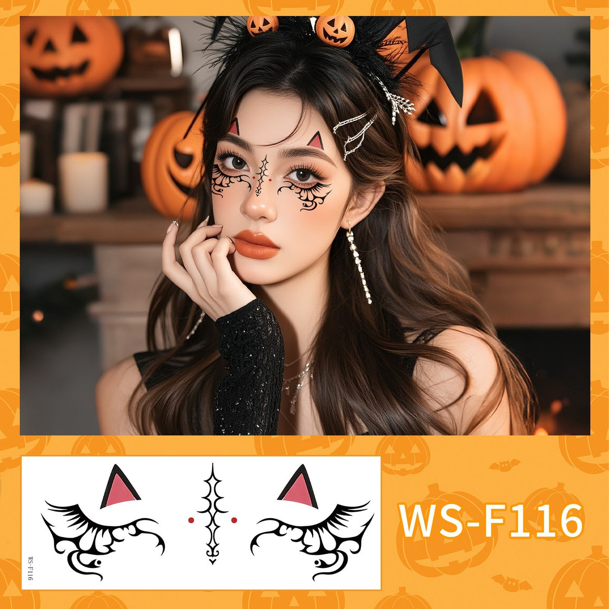 10 Pack Halloween Face Glitter Freckles Temporary Tattoos