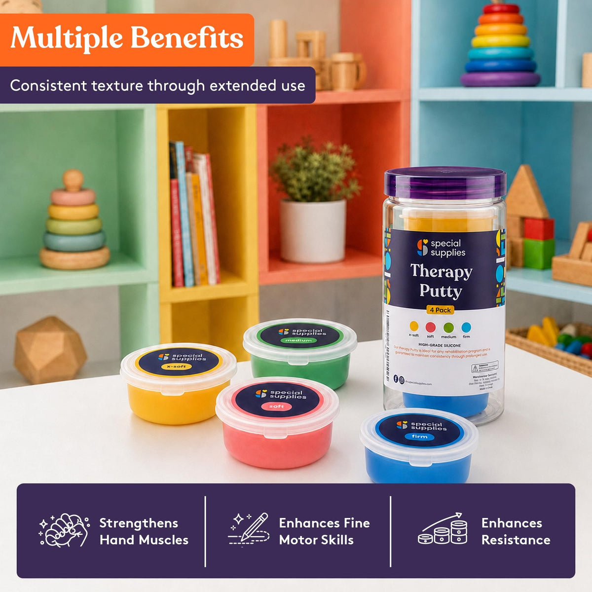 Therapy Putty for Teens - 4 Color Set, Hand Strengthening & Sensory Tool