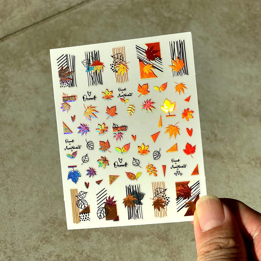 Autumn Leaves Nail Stickers - Fall Laser Nail Art Decals for Manicure