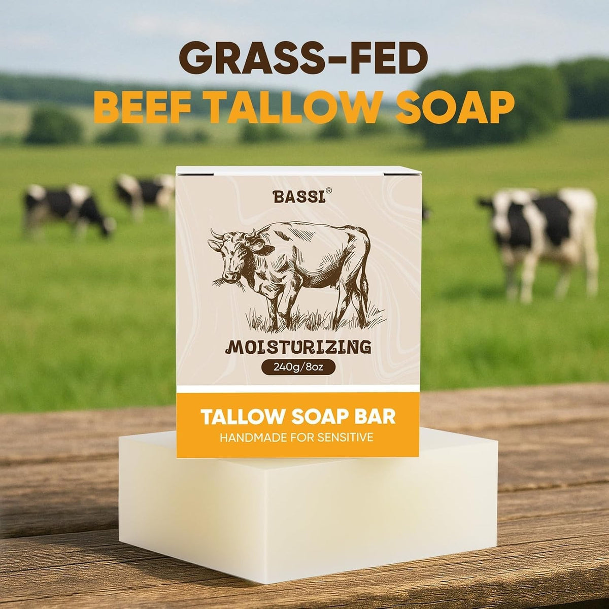 Beef Tallow Soap Bar 2 Pack - Natural Moisturizing Handmade Facial & Body Soap