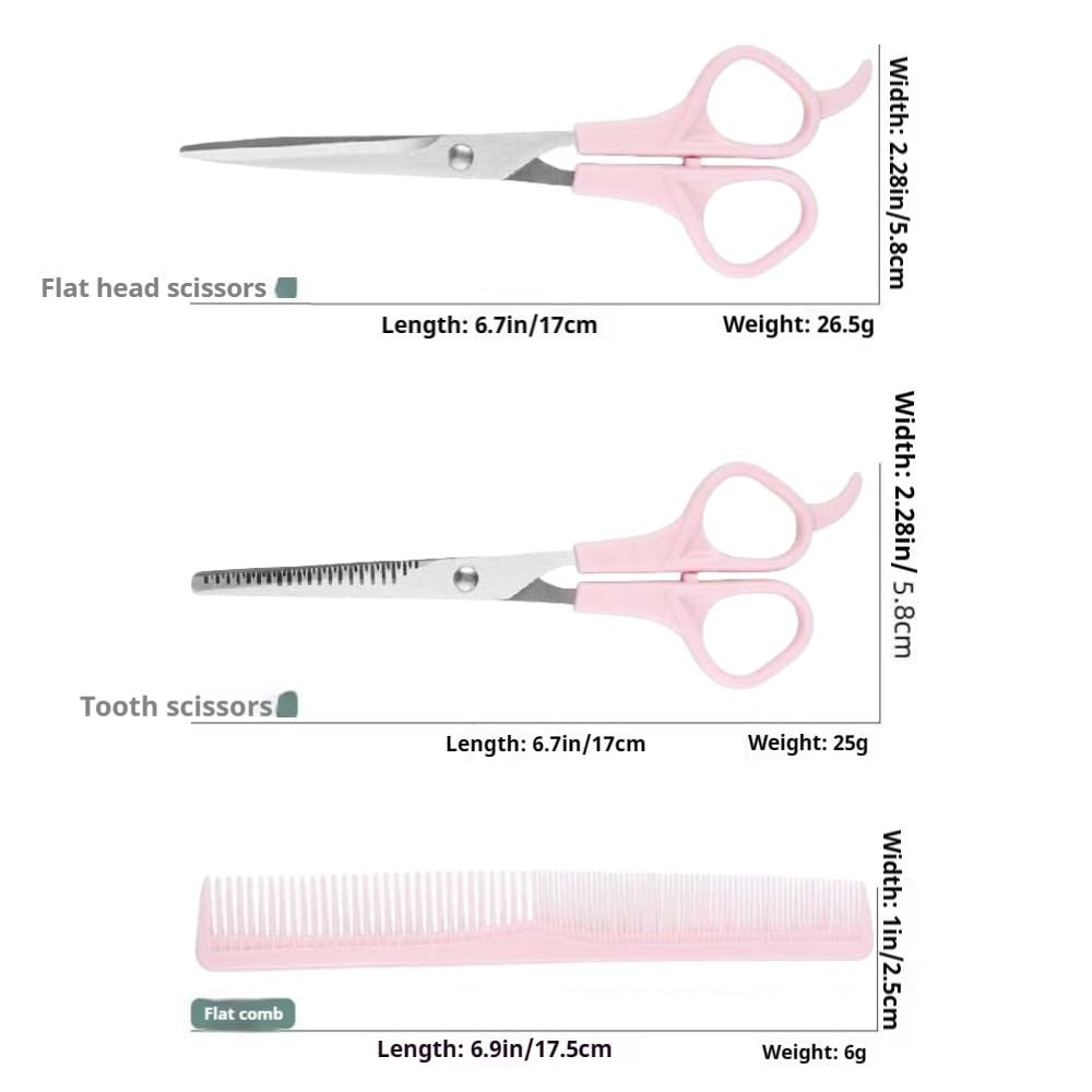 Pink Stainless Steel Hair Cutting Shears Set - 6.7 Inch Thinning & Styling Scissors