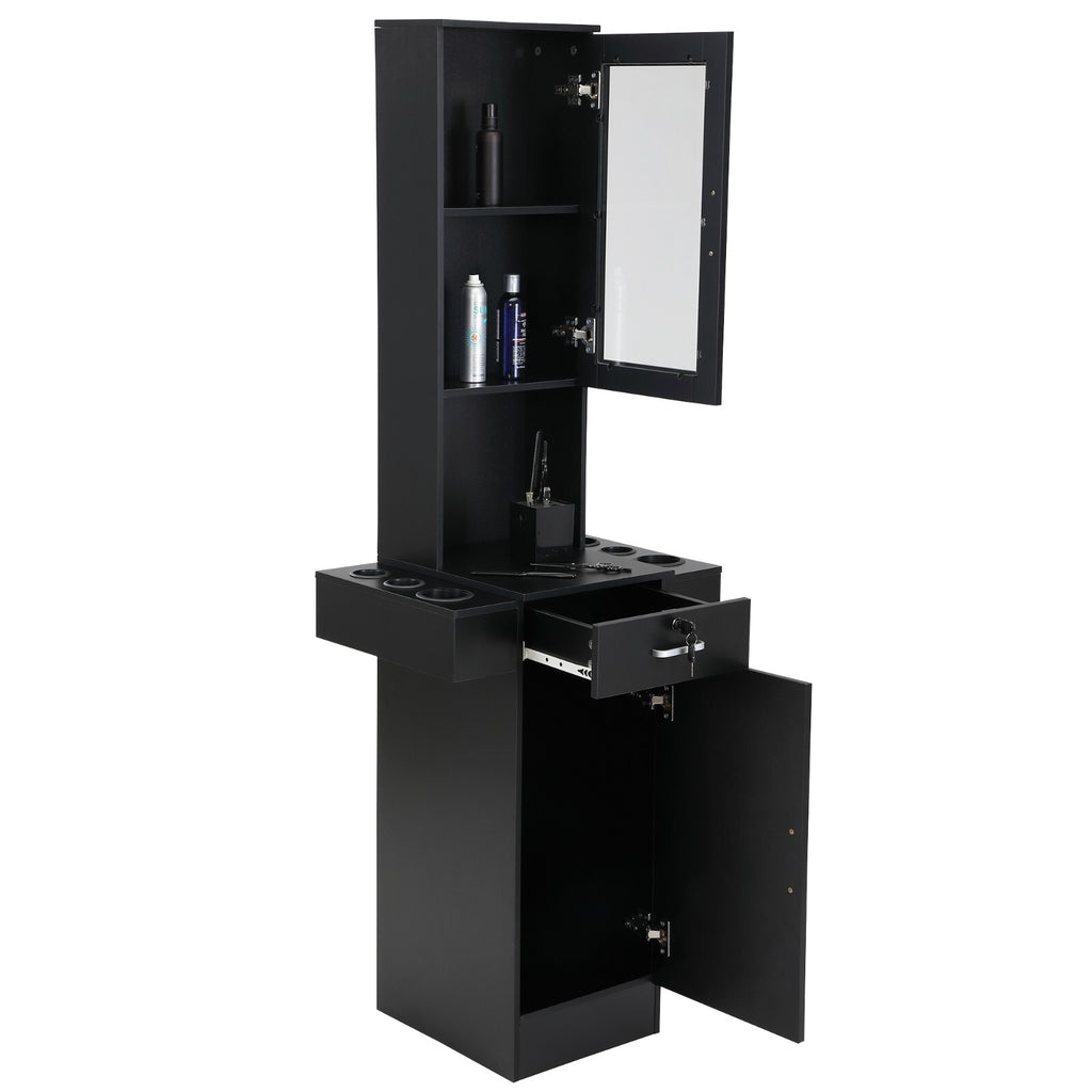 Salon Station Storage Cabinet with Glass Doors and Shelves for Beauty & Barber Shops