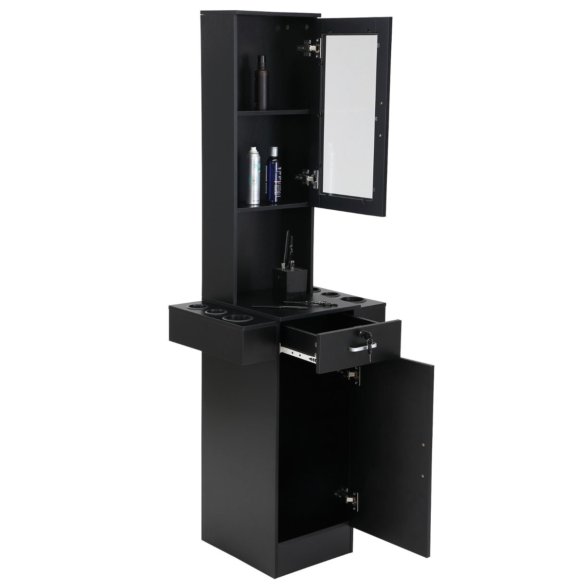 Salon Station Storage Cabinet with Glass Doors and Shelves for Beauty & Barber Shops