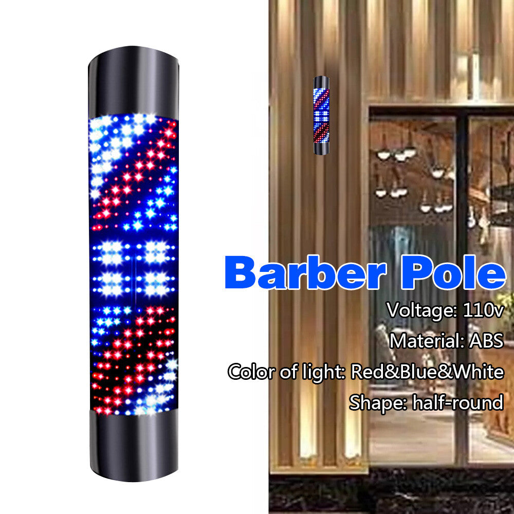 LED Barber Pole Light - Rotating Sign for Hair Salons, Wall Mount, Red White Blue Stripes