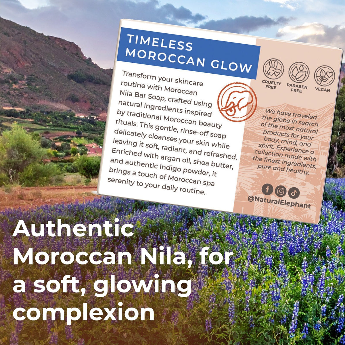 Natural Elephant Moroccan Nila Bar Soap 3.52oz - Handcrafted Facial & Body Cleansing Bar with Indigo & Olive Oil