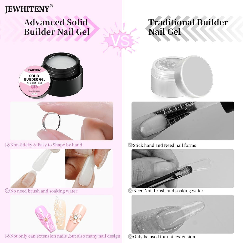 Non-Sticky Builder Gel Nail Art Kit with UV Lamp - 12 Colors for Perfect Manicures