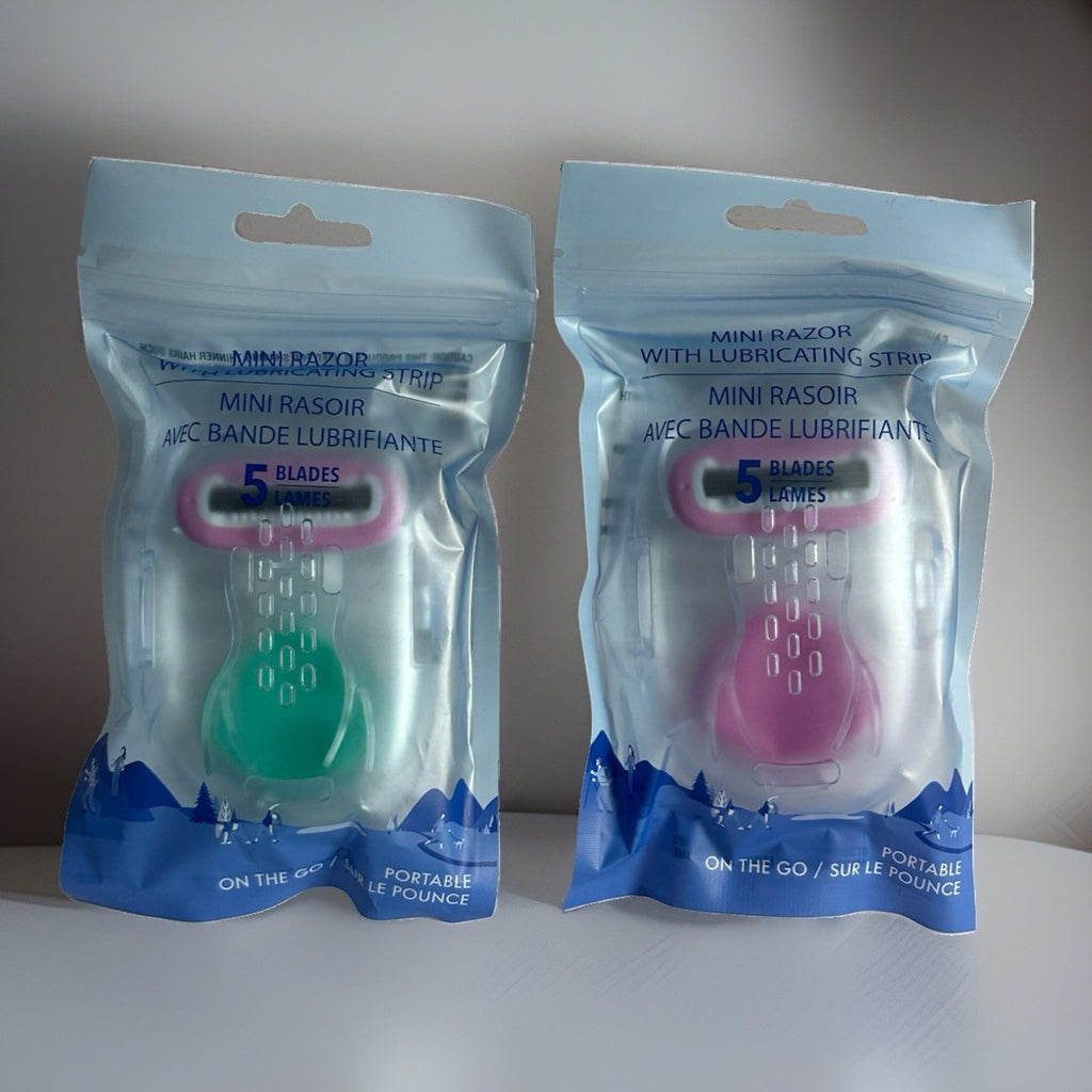 Mini Travel Razor Set with 5 Blades - Pink & Green Portable Shavers