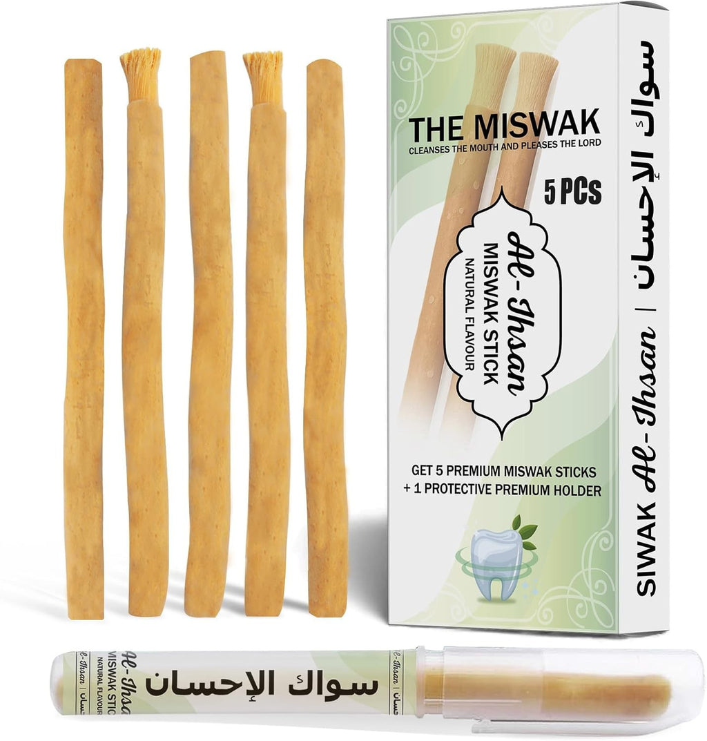 Natural Miswak Toothbrush Sticks Pack with Holder - Eco-Friendly Oral Care